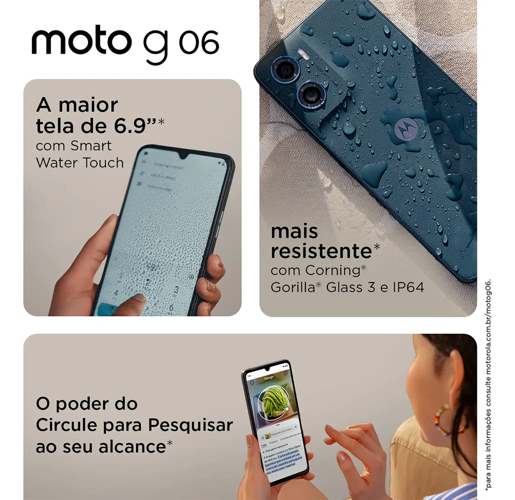 Smartphone Motorola Moto G06 - 128gb 12gb (4gb Ram + 8gb Ram Boost) E Camera 50mp Com Ai Bateria De 5200 Mah Tela 6.9 - Azul Marinho 4