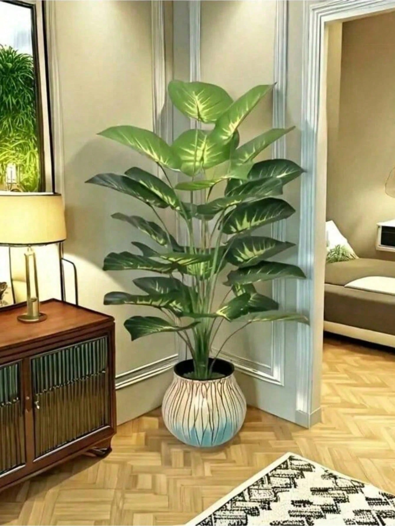 OBOVAY 1 Peça Árvore de Dinheiro Artificial Grande Mais Vendida, 12/18/24 Folhas Grandes (Altura da Planta 58-85cm), Folhagem Artificial de Folha Larga Estilo Floresta Tropical, Planta Artificial para Uso Interno/Externo em Qualquer Clima, Planta Artificial em Vaso Estilo Nórdico, Adequada para Decoração de Casa, Jardim, Hotel, Pátio, Varanda, Bottom Fotográfico para Festa de Casamento, Paisagem Boêmia, Folhas Artificiais DIY Feitas à Mão, Decoração Moderna para Casa  🎁Cupom 50% OFF para todo Novo Usuário!  3