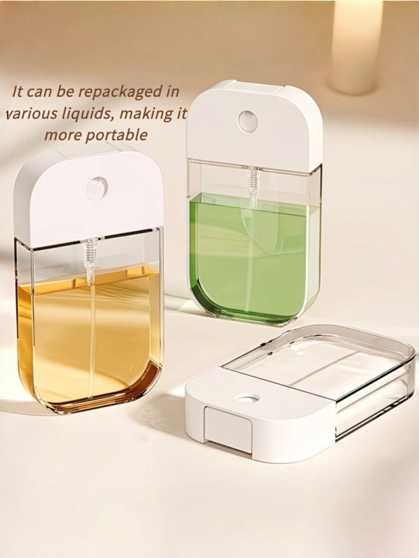 (Frasco Borrifador + Concha + Funil Pequeno) Garrafa Recarregável Portátil, Borrifador de Água/Perfume Cosmético de Viagem com Névoa Fina de Silicone - Design Durável e da Moda, Frasco Borrifador Sem Álcool, Frasco de Perfume com Chaveiro  🎁Cupom 50% OFF para todo Novo Usuário!  2