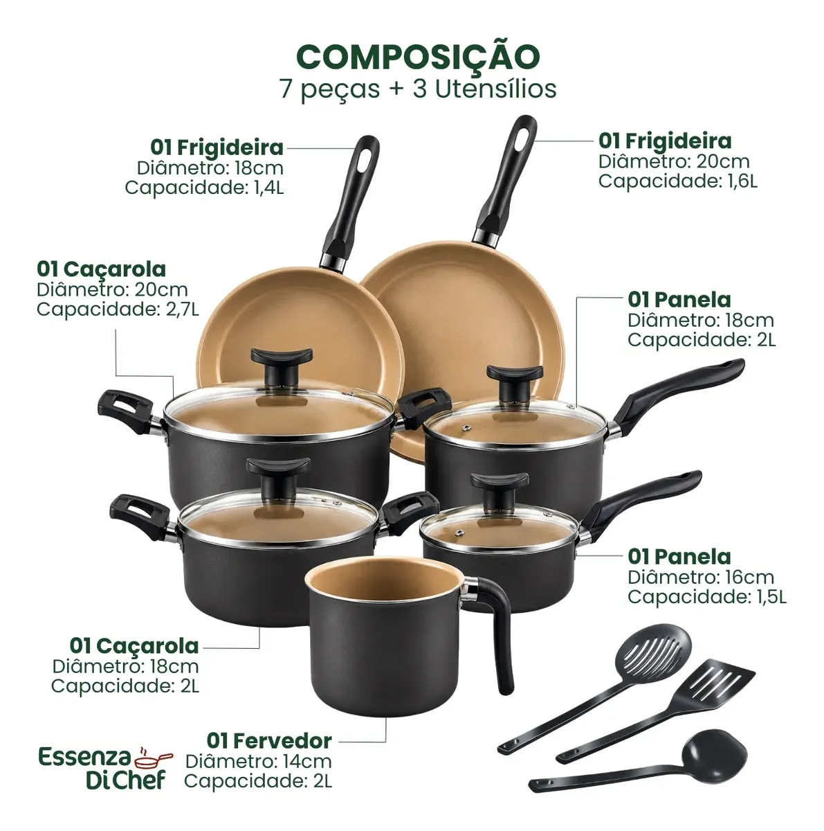 Conjunto Panelas Antiaderente 10 Peças Teflon Várias Cores 4