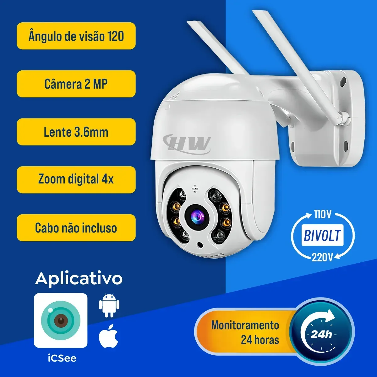 Kit 2 Câmera Segurança Ip Interna Externa Wifi iCSee Infravermelho Prova D’Água - HW 3