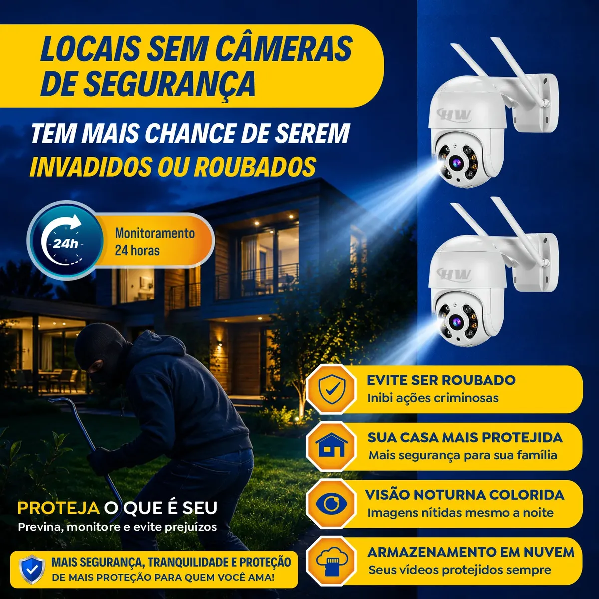 Kit 2 Câmera Segurança Ip Interna Externa Wifi iCSee Infravermelho Prova D’Água - HW 6