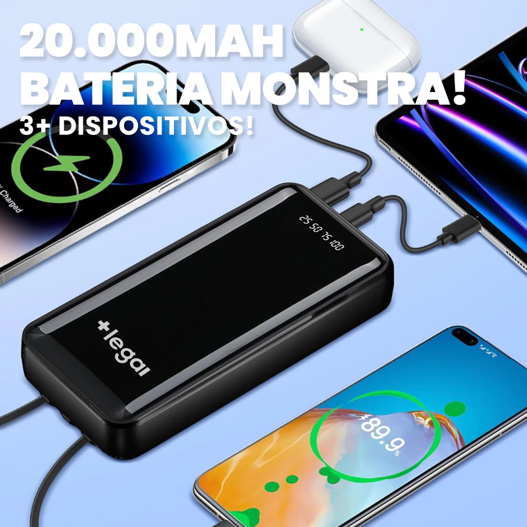 Bateria Externa Carregador Portátil Power Bank 10000 20000 mah Favo de Mel