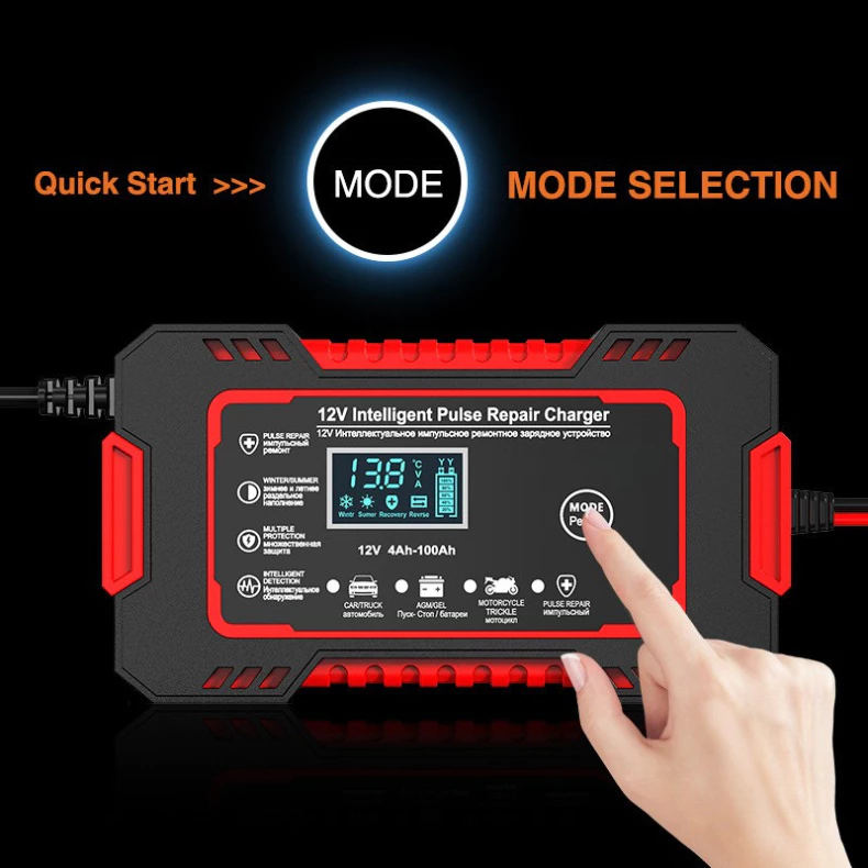 Carregador de bateria automotivo inteligente 12 V - Display Digital Automático Energia Reparação Puls 4