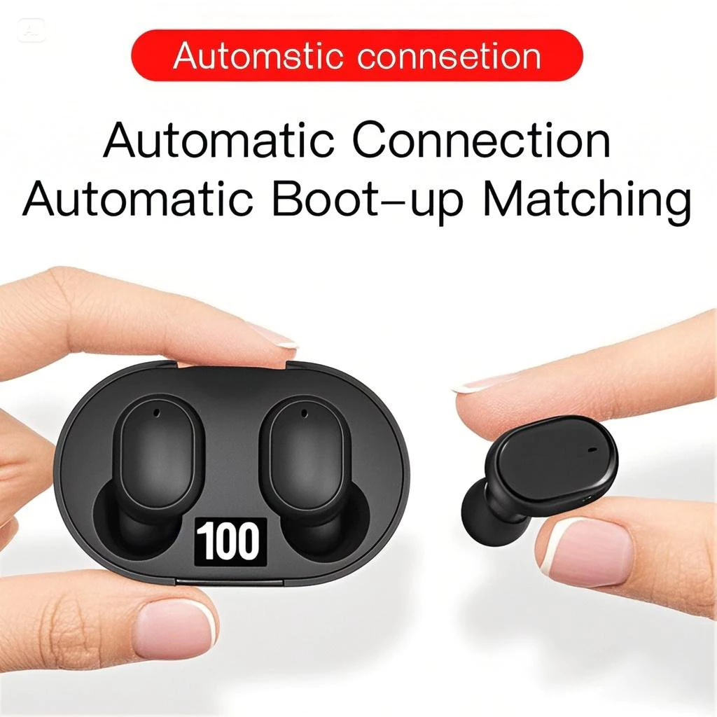 E6S Cor Preta Fones De Ouvido Sem Fio TWS Bluetooth Com Microfone Estéreo Som Cancelamento Ruído LED Display Digital Fon 2