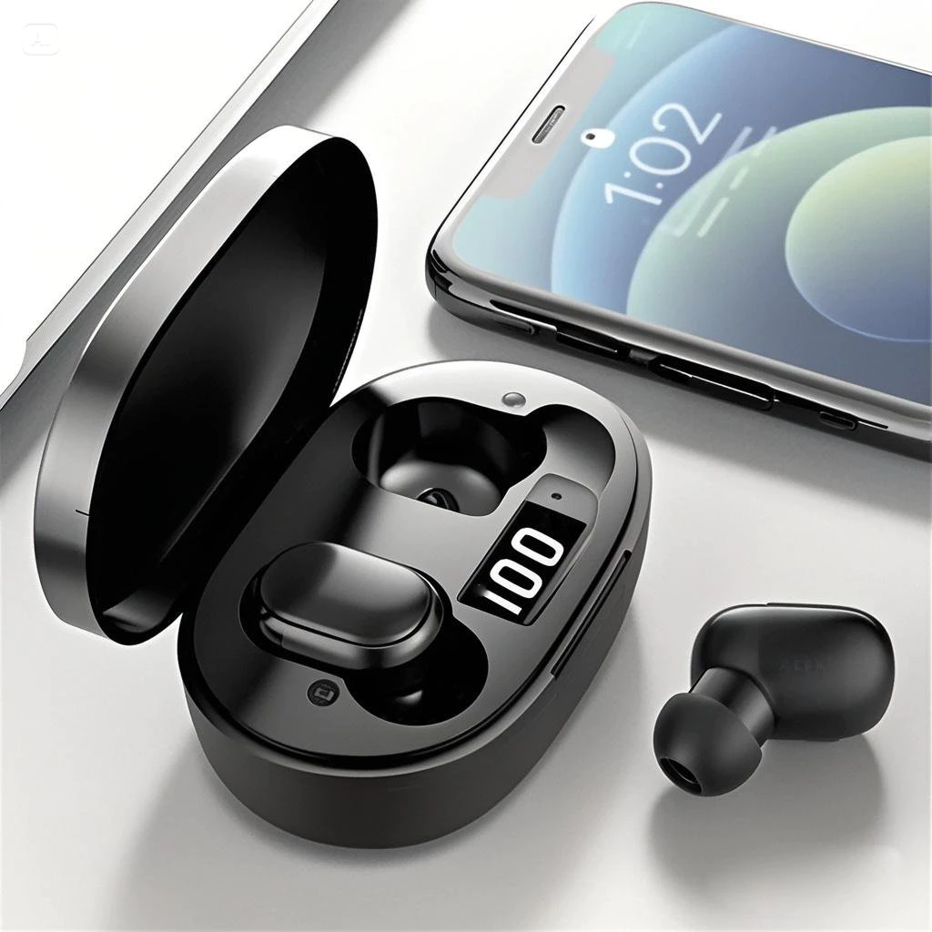 E6S Cor Preta Fones De Ouvido Sem Fio TWS Bluetooth Com Microfone Estéreo Som Cancelamento Ruído LED Display Digital Fon 5