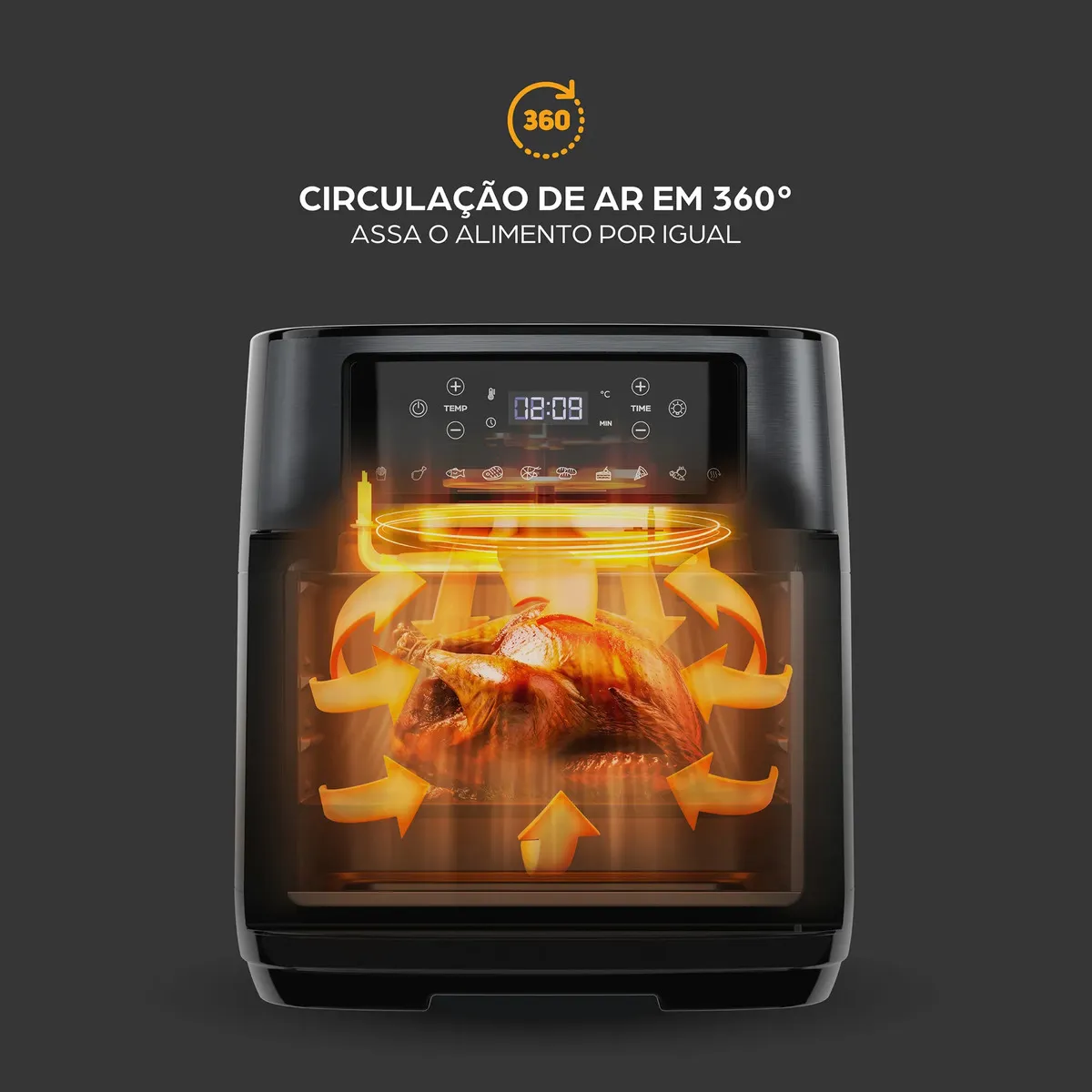 Fritadeira Elétrica Air Fryer Oven Black INOX WAP WAOD2 12 Litros 4 em 1 Porta com Abertura Lateral e Removível 1800W 4