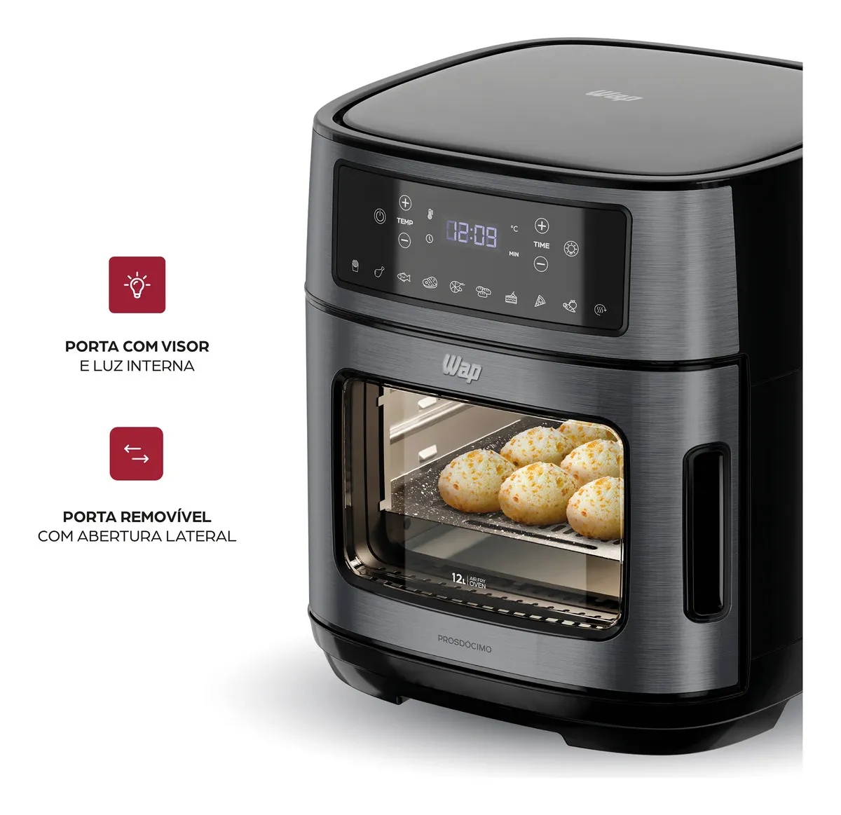 Fritadeira Elétrica Air Fryer Oven Black INOX WAP WAOD2 12 Litros 4 em 1 Porta com Abertura Lateral e Removível 1800W 5