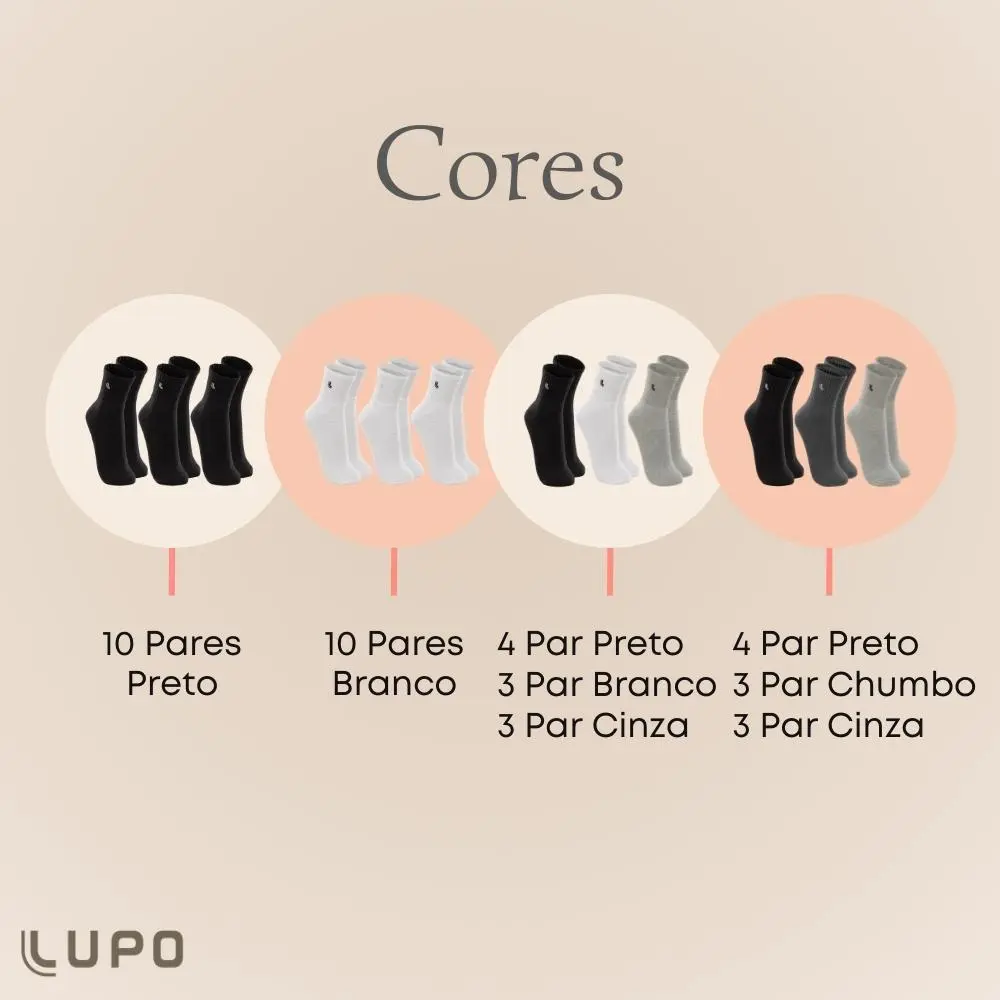Kit 10 Pares Meia Lupo Original Masculina Cano Médio Algodão 4