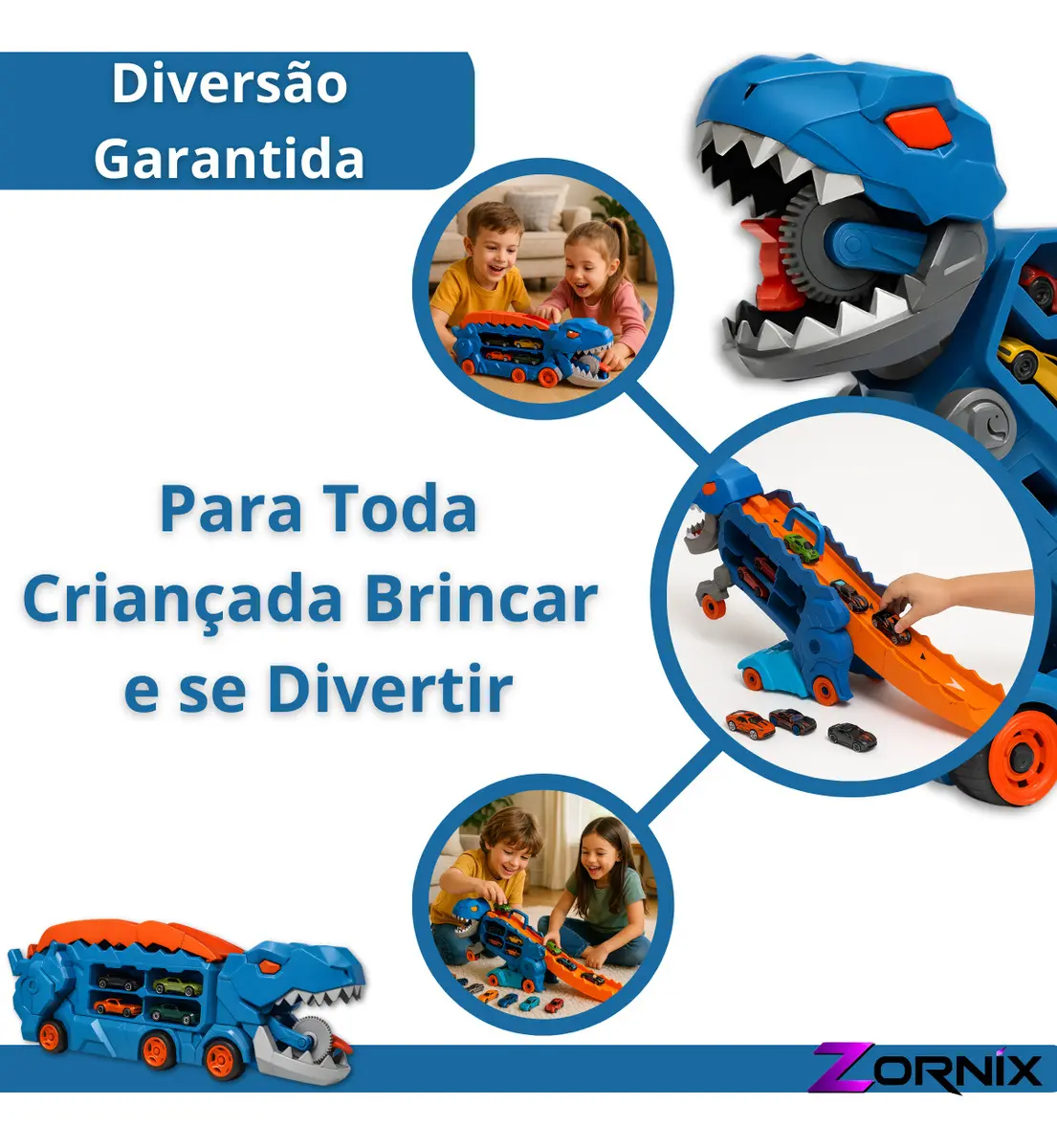 Caminhão Dinossauro ZORNIX com Pista e Lançador de Carrinhos 4