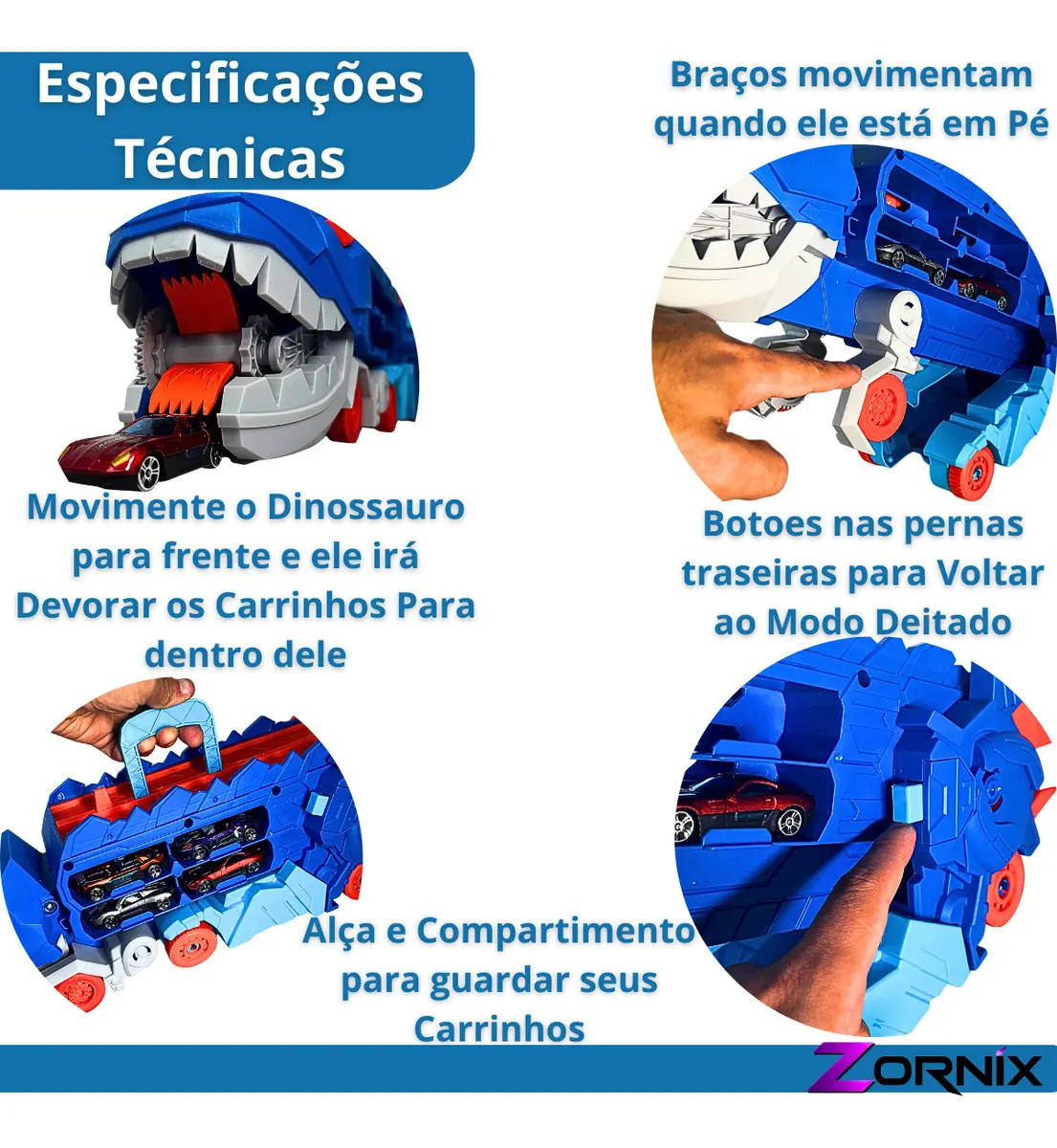 Caminhão Dinossauro ZORNIX com Pista e Lançador de Carrinhos 3