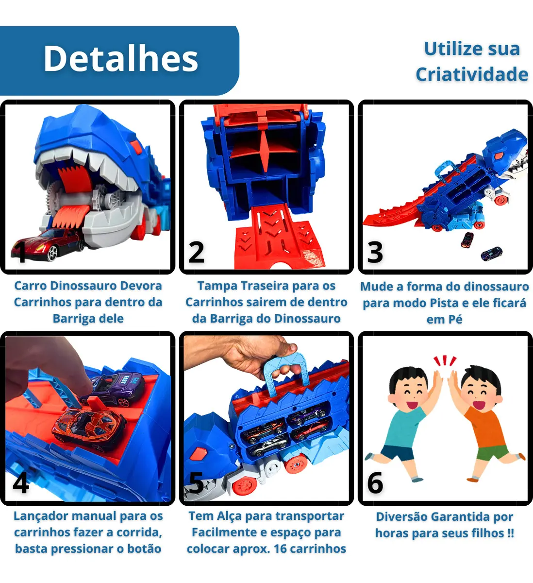 Caminhão Dinossauro ZORNIX com Pista e Lançador de Carrinhos 2