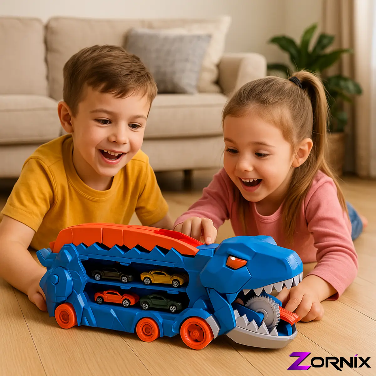 Caminhão Dinossauro ZORNIX com Pista e Lançador de Carrinhos 5