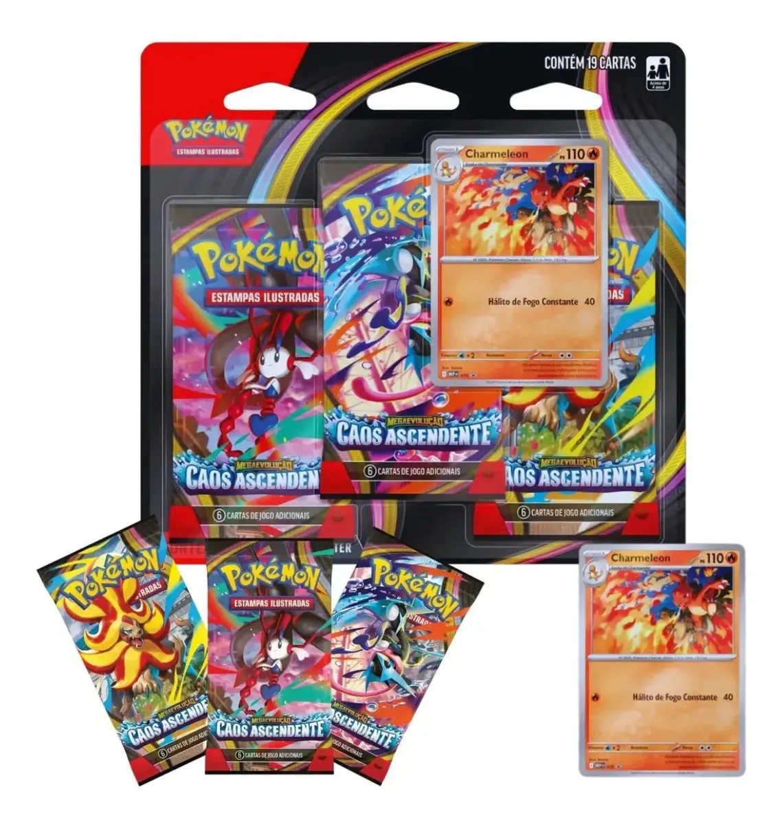 Blister Triplo Caos Ascendente Megaevolução Charmeleon Copag Pokémon Estampas Ilustradas Português 4