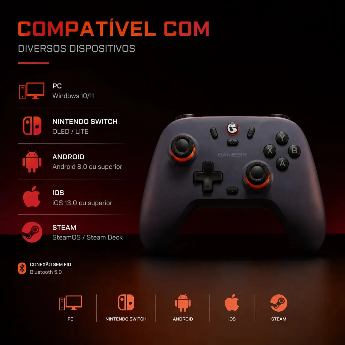 Controle Gamesir T4 Nova Lite Sem Fio Para Pc Switch Android Ios Steam Celular Hall Effect Cor Space Purple 7
