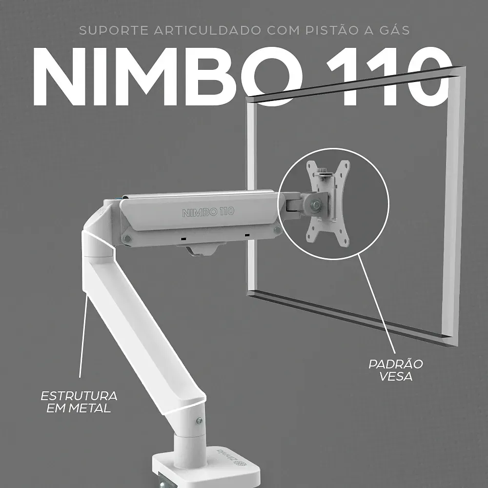 Suporte Articulado Para Monitor 13 a 32 Pistão a Gás Ajustável Zinnia Nimbo 110 Branco 2