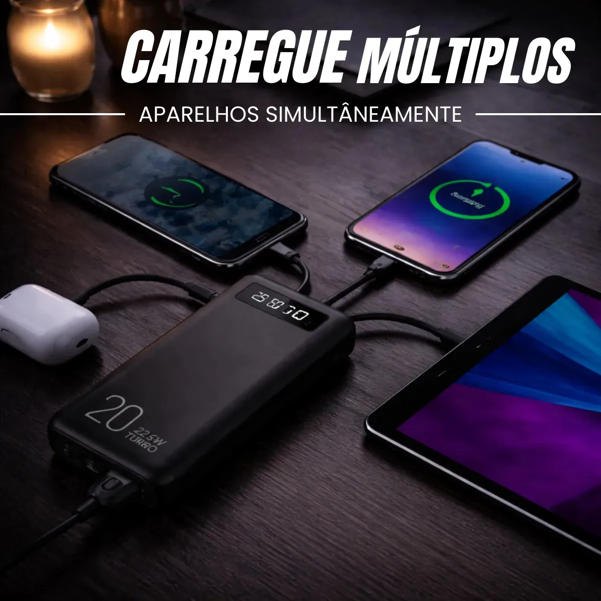 Power Bank 20000mah Carregador Portátil Turbo Rápido 22.5w Display Digital Preto 4