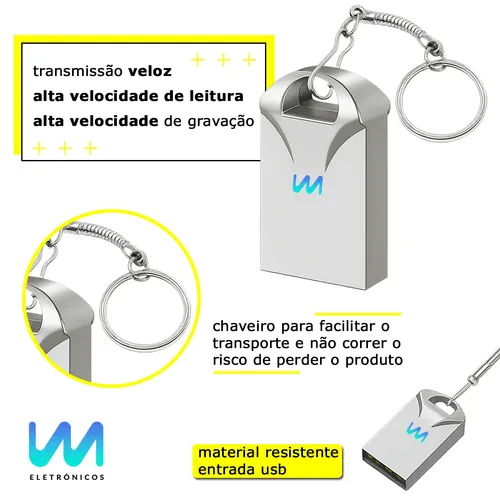 Pen Drive 32gb Mini Chaveiro Resistente Rápido Usb Metal Cor Prata Alta Velocidade Compatível Desktop Pc Notebook Som Automotivo Wmix Eletrônicos 7