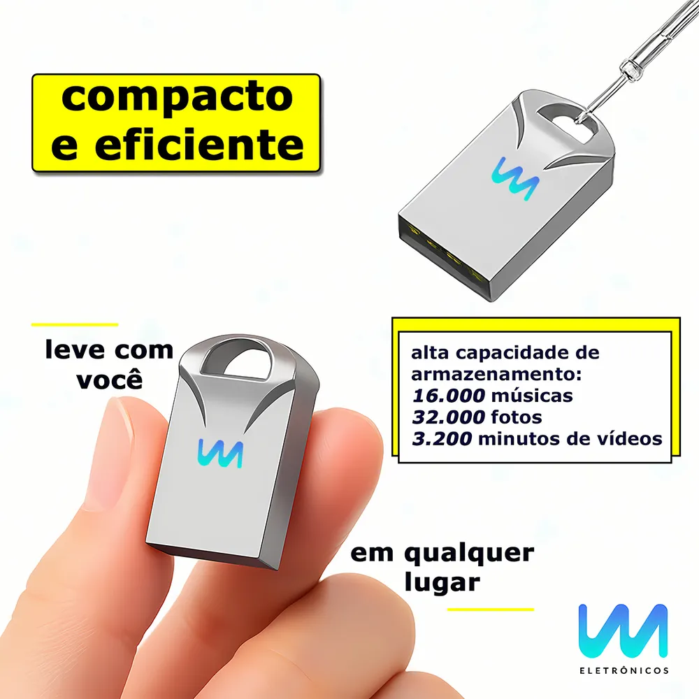 Pen Drive 32gb Mini Chaveiro Resistente Rápido Usb Metal Cor Prata Alta Velocidade Compatível Desktop Pc Notebook Som Automotivo Wmix Eletrônicos 6