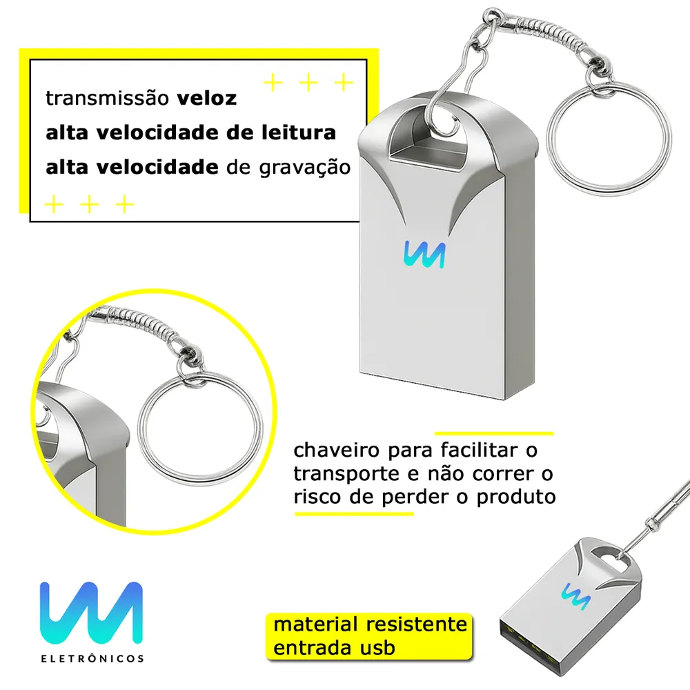 Pen Drive 32gb Mini Chaveiro Resistente Rápido Usb Metal Cor Prata Alta Velocidade Compatível Desktop Pc Notebook Som Automotivo Wmix Eletrônicos 8