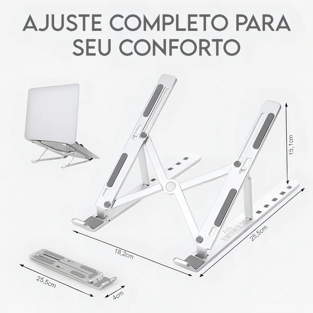 Base Suporte Para PC Notebook Alumínio Portátil Articulado Dobrável Tablet Laptop Mesa Davely Cor Prateado 2