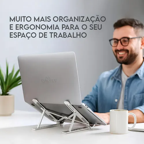Base Suporte Para PC Notebook Alumínio Portátil Articulado Dobrável Tablet Laptop Mesa Davely Cor Prateado 4