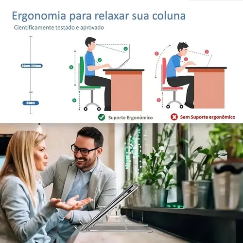 Base Suporte Para PC Notebook Alumínio Portátil Articulado Dobrável Tablet Laptop Mesa Davely Cor Prateado 5
