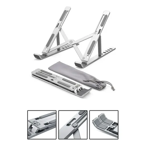 Base Suporte Para PC Notebook Alumínio Portátil Articulado Dobrável Tablet Laptop Mesa Davely Cor Prateado 9