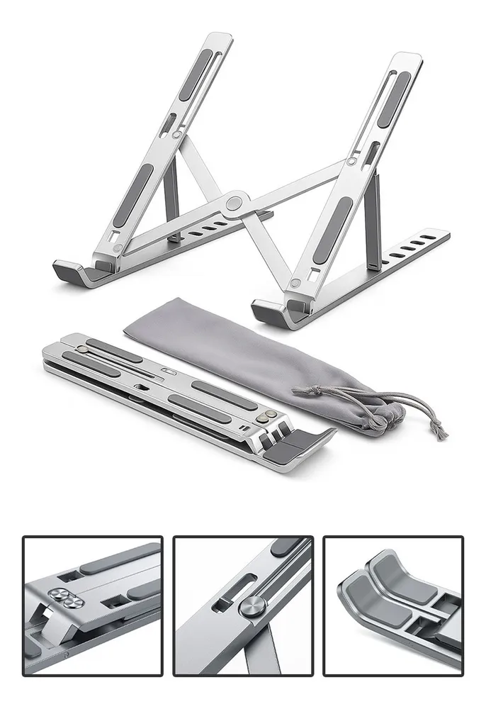 Base Suporte Para PC Notebook Alumínio Portátil Articulado Dobrável Tablet Laptop Mesa Davely Cor Prateado 10