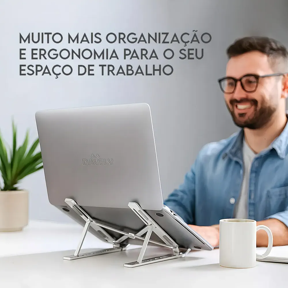 Base Suporte Para PC Notebook Alumínio Portátil Articulado Dobrável Tablet Laptop Mesa Davely Cor Prateado 13