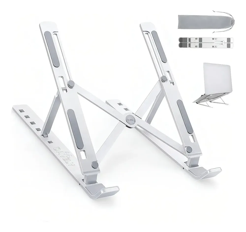 Base Suporte Para PC Notebook Alumínio Portátil Articulado Dobrável Tablet Laptop Mesa Davely Cor Prateado 17