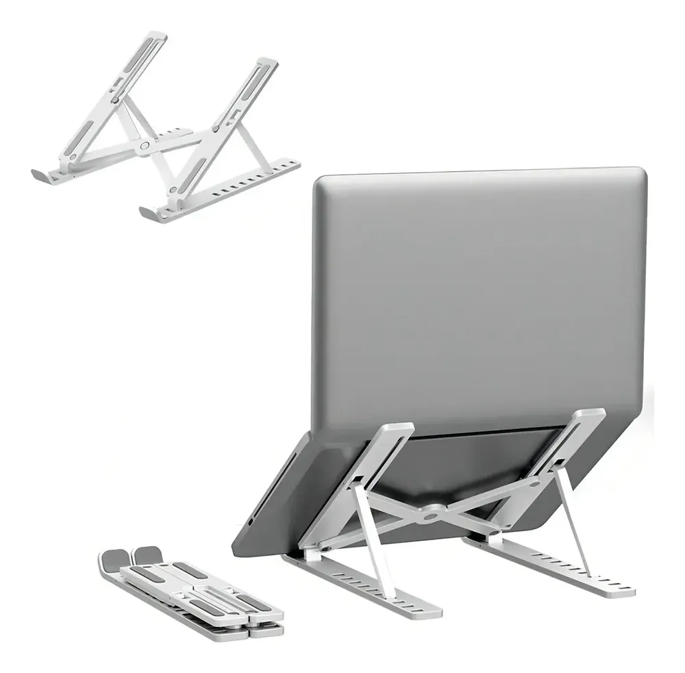 Base Suporte Para PC Notebook Alumínio Portátil Articulado Dobrável Tablet Laptop Mesa Davely Cor Prateado 16