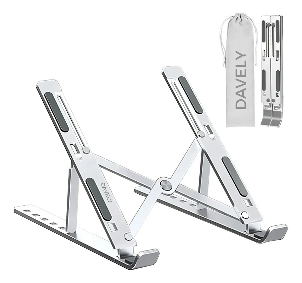 Base Suporte Para PC Notebook Alumínio Portátil Articulado Dobrável Tablet Laptop Mesa Davely Cor Prateado 18
