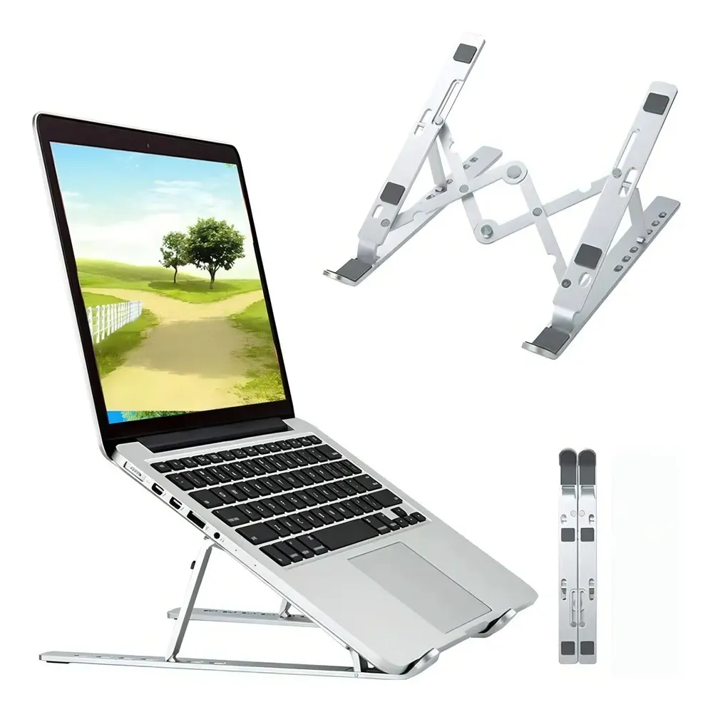 Base Suporte Para PC Notebook Alumínio Portátil Articulado Dobrável Tablet Laptop Mesa Davely Cor Prateado 19