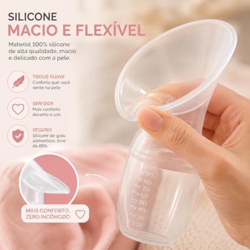 Copo Coletor de Leite Materno em Silicone Macio e Flexível, BPA-Free, com Tampa Protetora, Fácil de Limpar 8