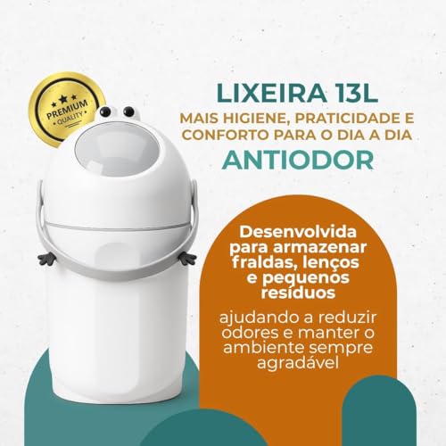 Lixeira para Fraldas Bebê 13 Litros com Vedação Anti Odor e Tampa Higiênica 3