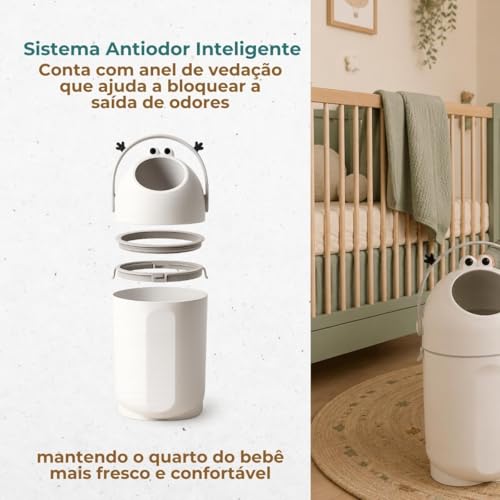Lixeira para Fraldas Bebê 13 Litros com Vedação Anti Odor e Tampa Higiênica 8