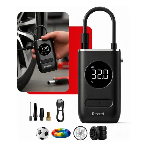 Compressor Digital Portátil Rezzet 12V para Carro Moto e Bicicleta