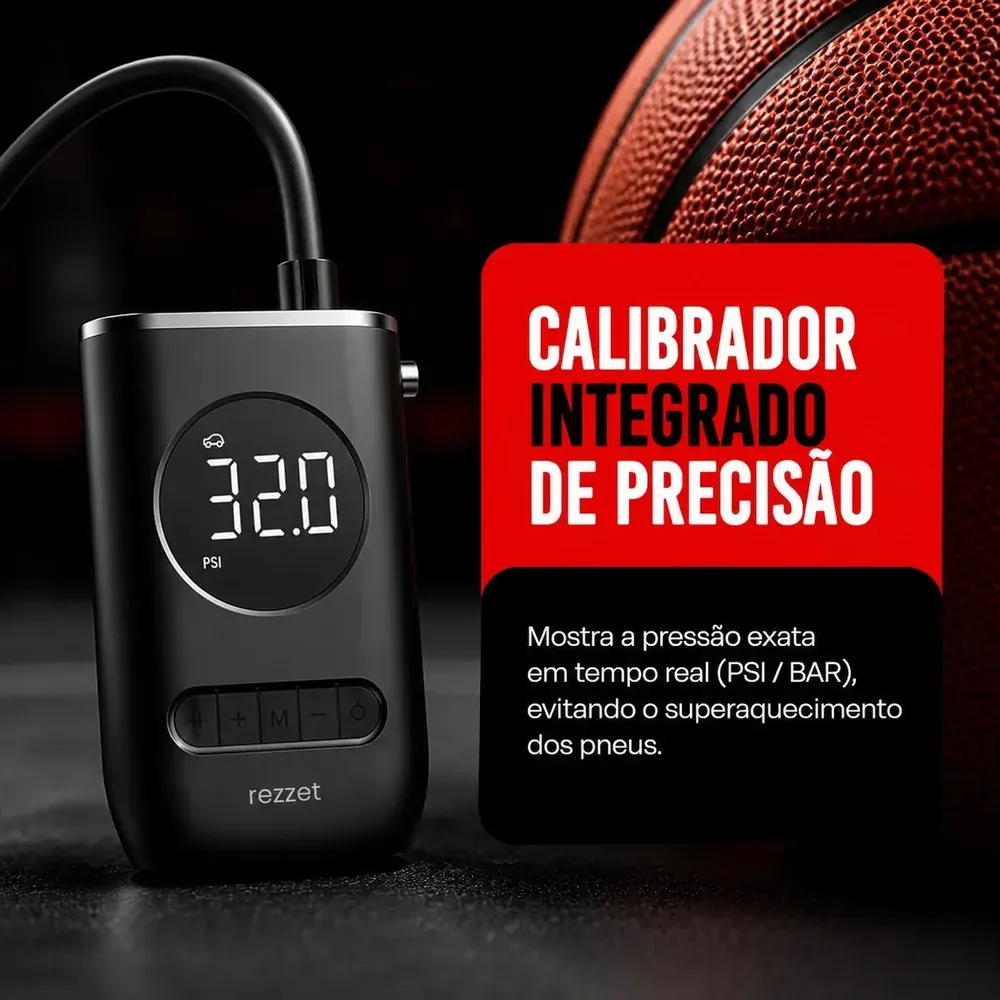 Compressor Digital Portátil Rezzet 12V para Carro Moto e Bicicleta 5