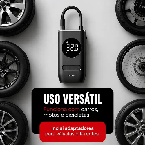 Compressor Digital Portátil Rezzet 12V para Carro Moto e Bicicleta 3