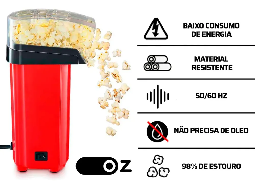 Pipoqueira Elétrica Portátil 110V e 220 Sem Óleo Fritura Ar Quente 3