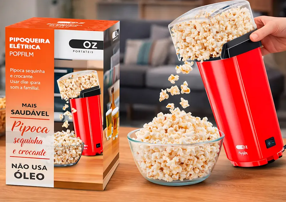Pipoqueira Elétrica Portátil 110V e 220 Sem Óleo Fritura Ar Quente 6