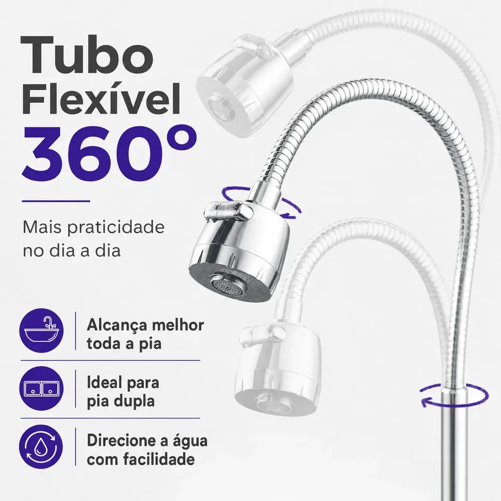 Torneira Purificadora de Água Flexível Cromada - Filtro Carbon Block 6