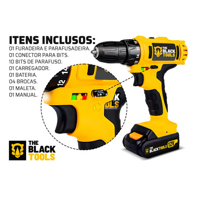 Furadeira Parafusadeira Sem Fio A Bateria Tb-12e 12v 3/8 10mm Com Maleta 5