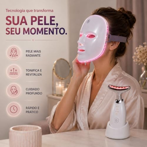 Kit Máscara LED Facial 7 Cores + Massageador 90 LEDs Recarregável 2