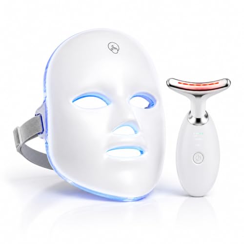 Kit Máscara LED Facial 7 Cores + Massageador 90 LEDs Recarregável 8