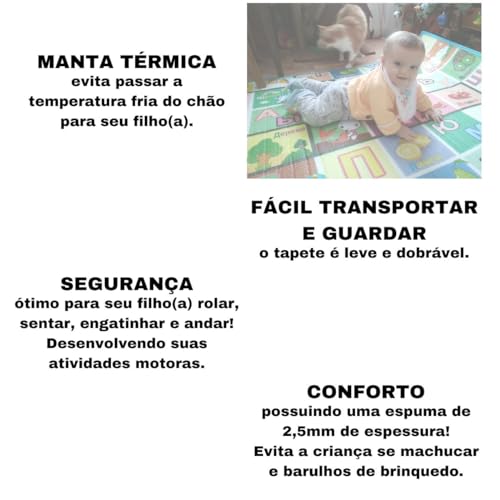 Tapete De Atividades Infantil Com Proteção Térmica Para Bebê 1,80 X 1,20m 6