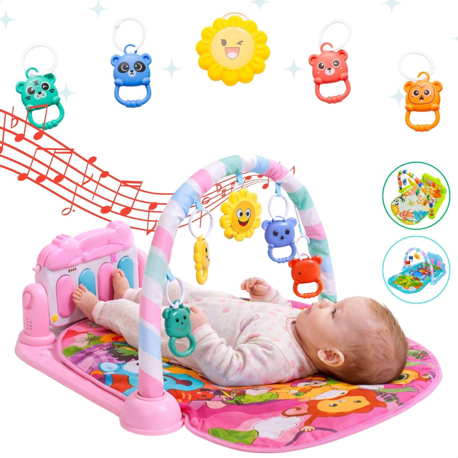 Tapete de Atividades Musical com Piano para Bebê, Arco de Brinquedos Interativos