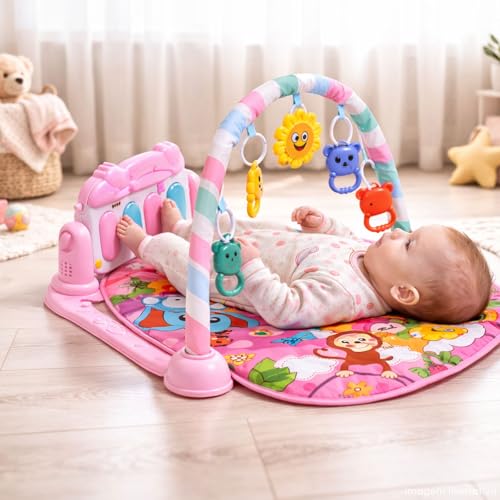 Tapete de Atividades Musical com Piano para Bebê, Arco de Brinquedos Interativos 3