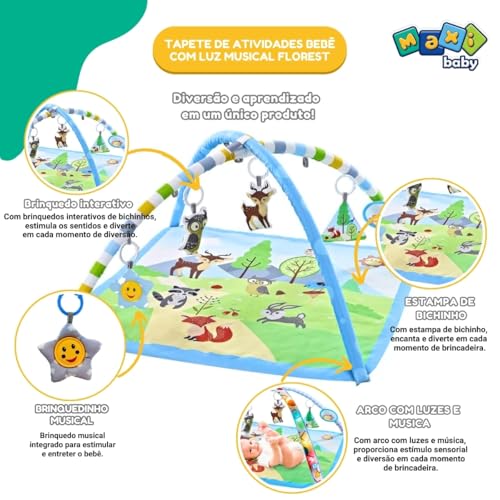 Maxi Tapete de Atividades Bebê Com Luz Musical Floresta Kit 24 peças 4